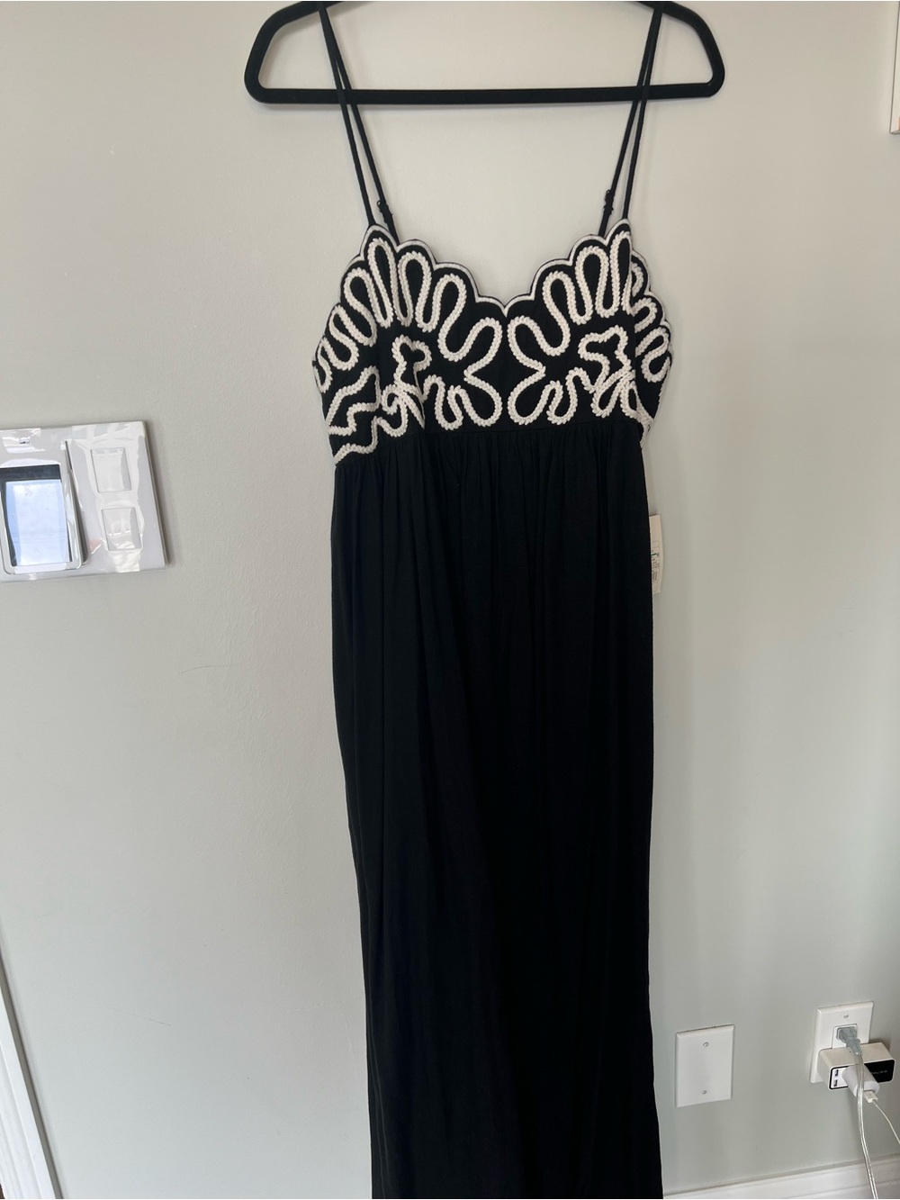 NWT Black Maxi Dress with White Embroidered Bodice